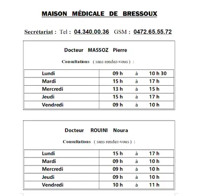 Dr Maison Médicale de Bressoux ( l'Inscription Est Obligatoire Pour Bénéficier des Soins ) : Dr Massoz Pierre & Dr Rouini Noura